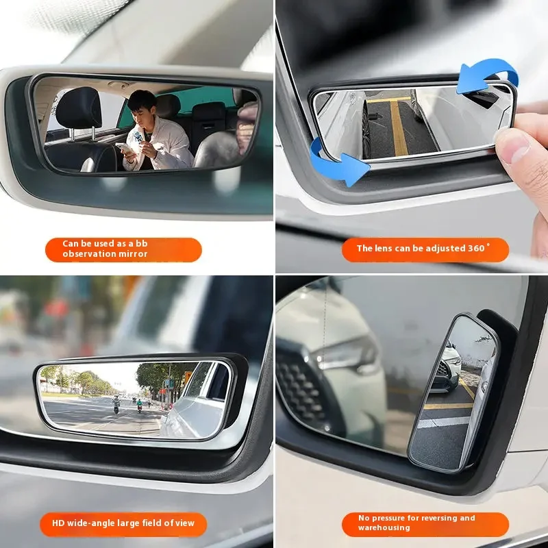 Espejo de punto ciego ajustable de 360 grados, espejo retrovisor convexo auxiliar para coche, marco redondo, espejos gran angular para marcha atrás, 2 uds.