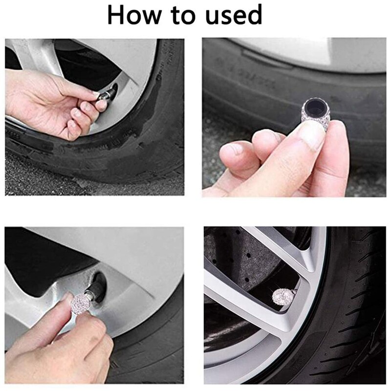 Capuchon de tige de Valve de pneu de voiture, 4 pièces de couvercle d'air de tige de voiture en cristal strass fait à la main