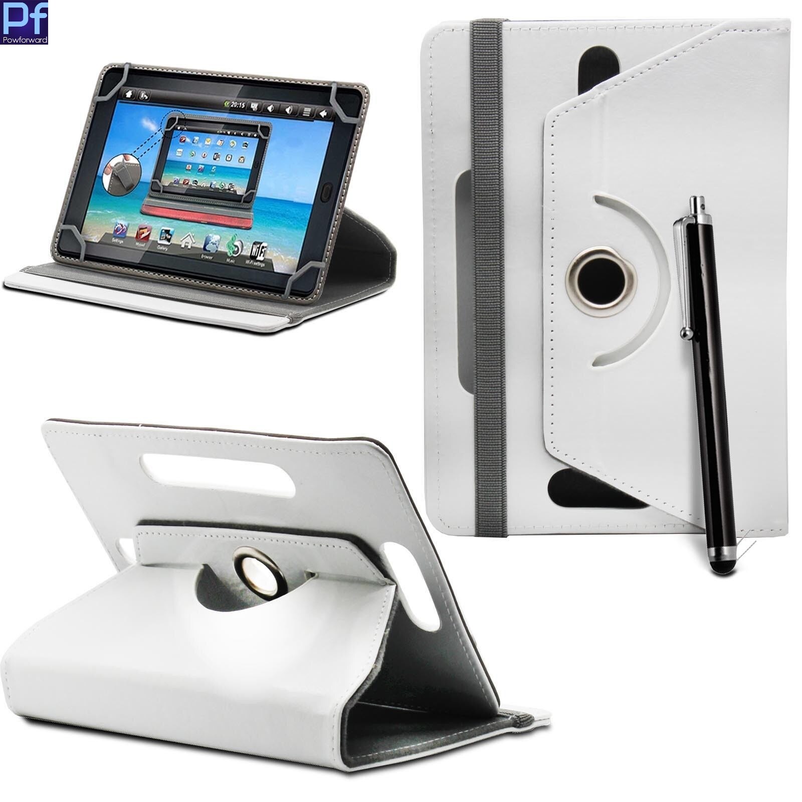 Universal 10.1" Tablet Case - PU Leather Folio Cover - Shockproof, Anti-Dust, Business Style: White