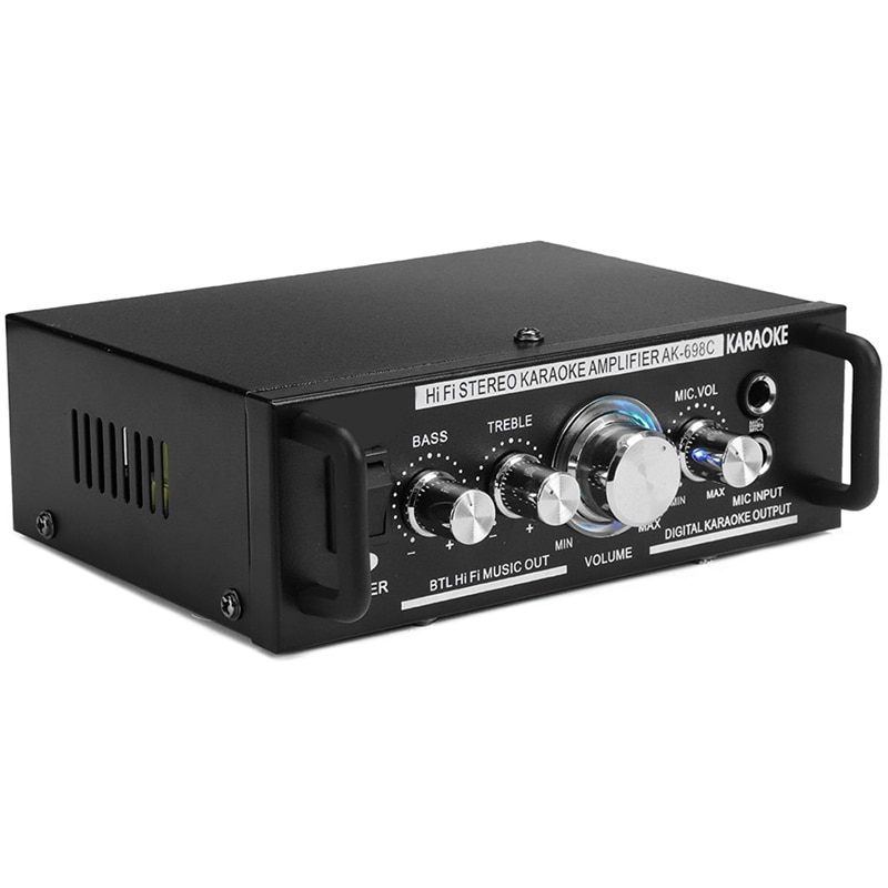 12V/220V 600W 2 Mic Stereo Speaker Mini Auto Home Bass Eindversterker Hifi MP3 Booster AK-698C Eu Plug: Default Title