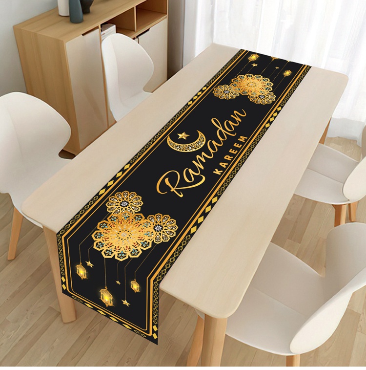 Camino de mesa Eid Mubarak, decoración de Ramadán 2025 para el hogar, Ramadán Kareem, Ramadán Mubarak, musulmana islámica, de Eid al-fitr: Gris oscuro