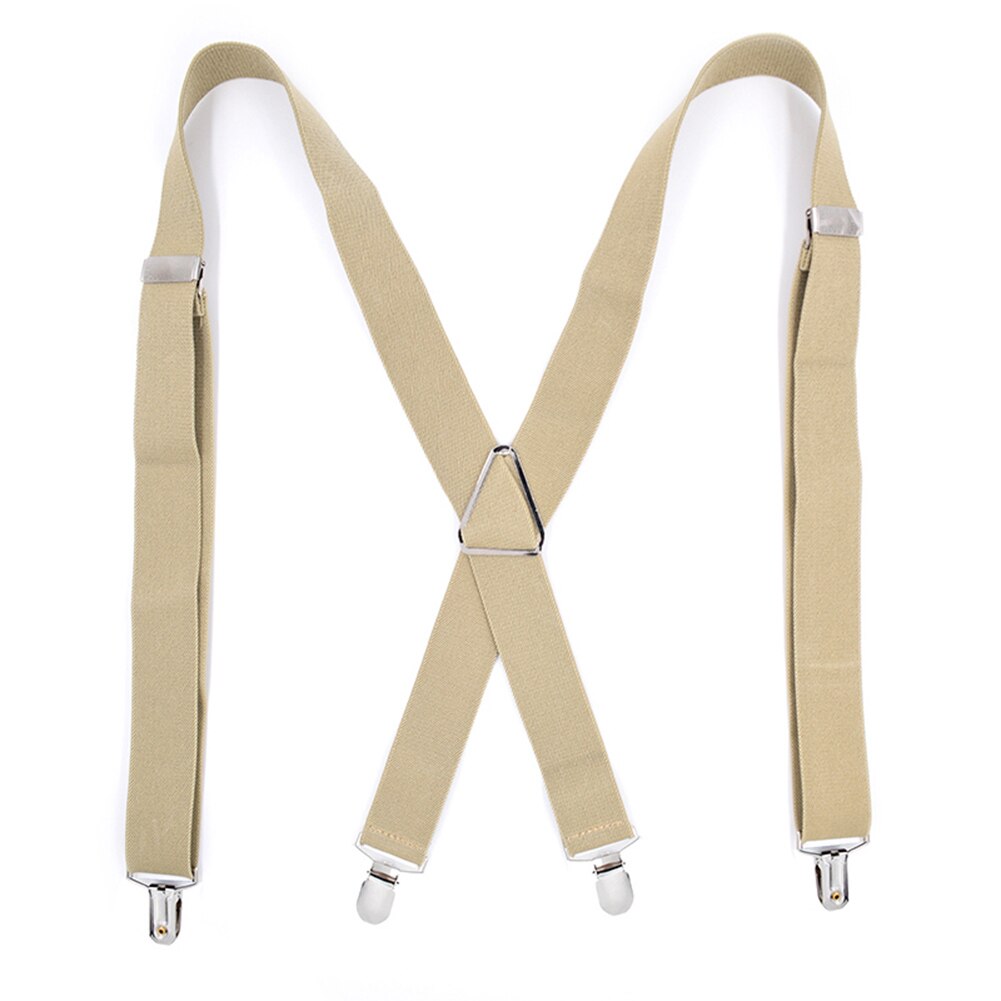 Nouvelle hommes pantalon sangle décontracté couleur unie hommes pantalon sangle avec 4 Clips élastique réglable pantalons bretelles: beige