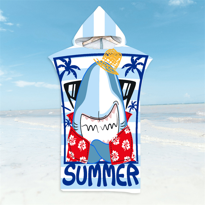 Hai-Bademantel, Strandtuch mit Tiefsee-Tieren, schnell trocknendes Badetuch, leichter Kapuzenumhang, Schwimmen, Surfen, Erwachsene, Damen, Herren, Poncho: Blau