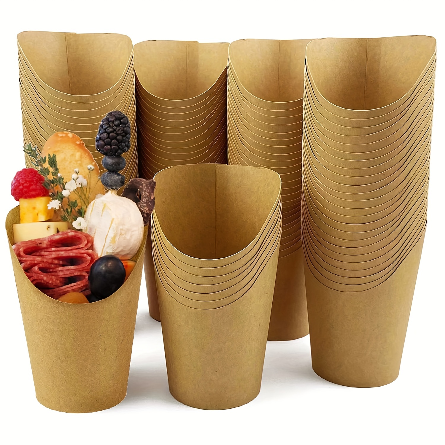 50pcs Fries Paper Cup Set 12oz Disposable Kraft Paper Fry Charcuterie Cups for Party Celebrations Use Cupcakes Popcorn DIY Bakin