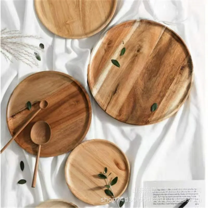15/20/25 cm Holz Runde Servierplatte Tablett Retro Holz Pizza Salatteller Obst Dessert Brot Kuchen Behälter Snacks Gericht