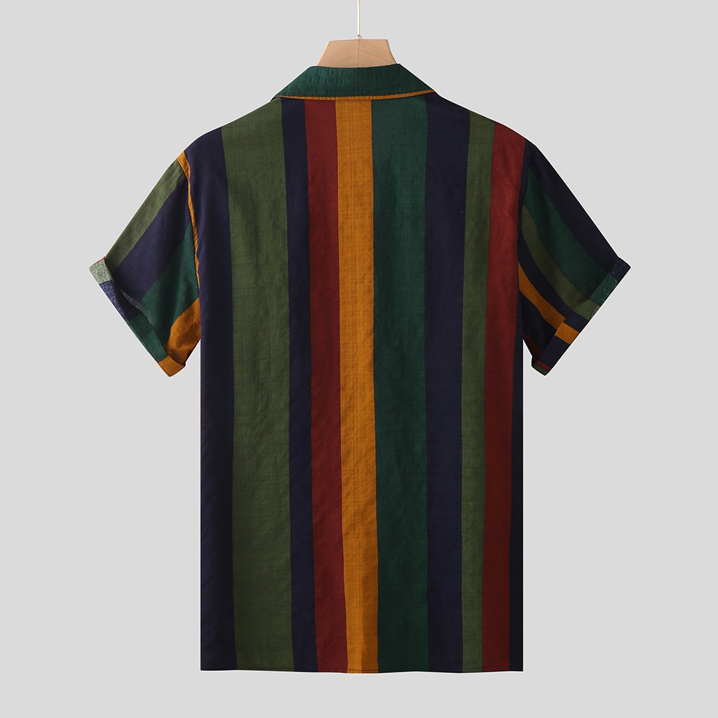Camisa informal de verano para hombre, camisa holgada de manga corta con estampado a rayas y botones, camisa hawaiana de playa entallada,