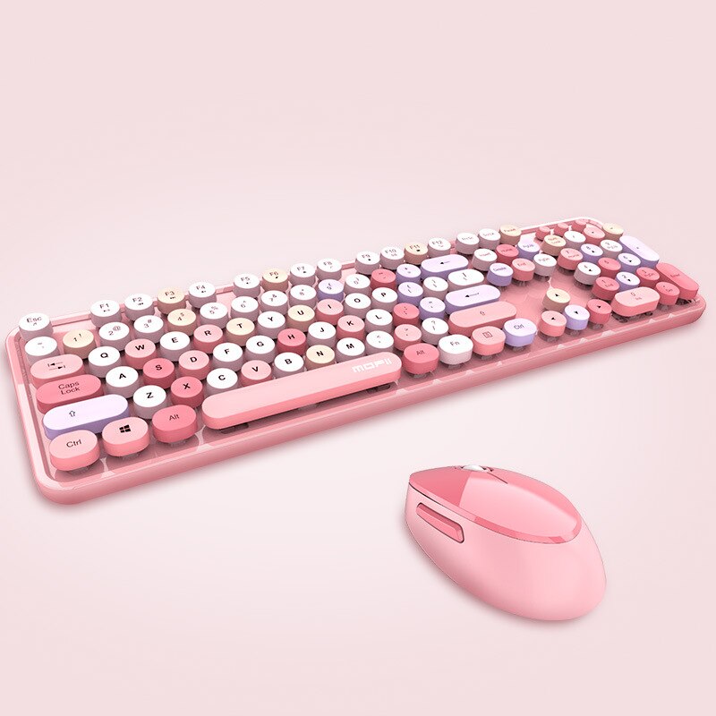 Gemengde kleuren toetsenbord en muis set 2.4 ghz draadloos toetsenbord muis kit voor vrouwen meisjes usb computer muis vrouwen roze toetsenbord: Gemengde kleur roze