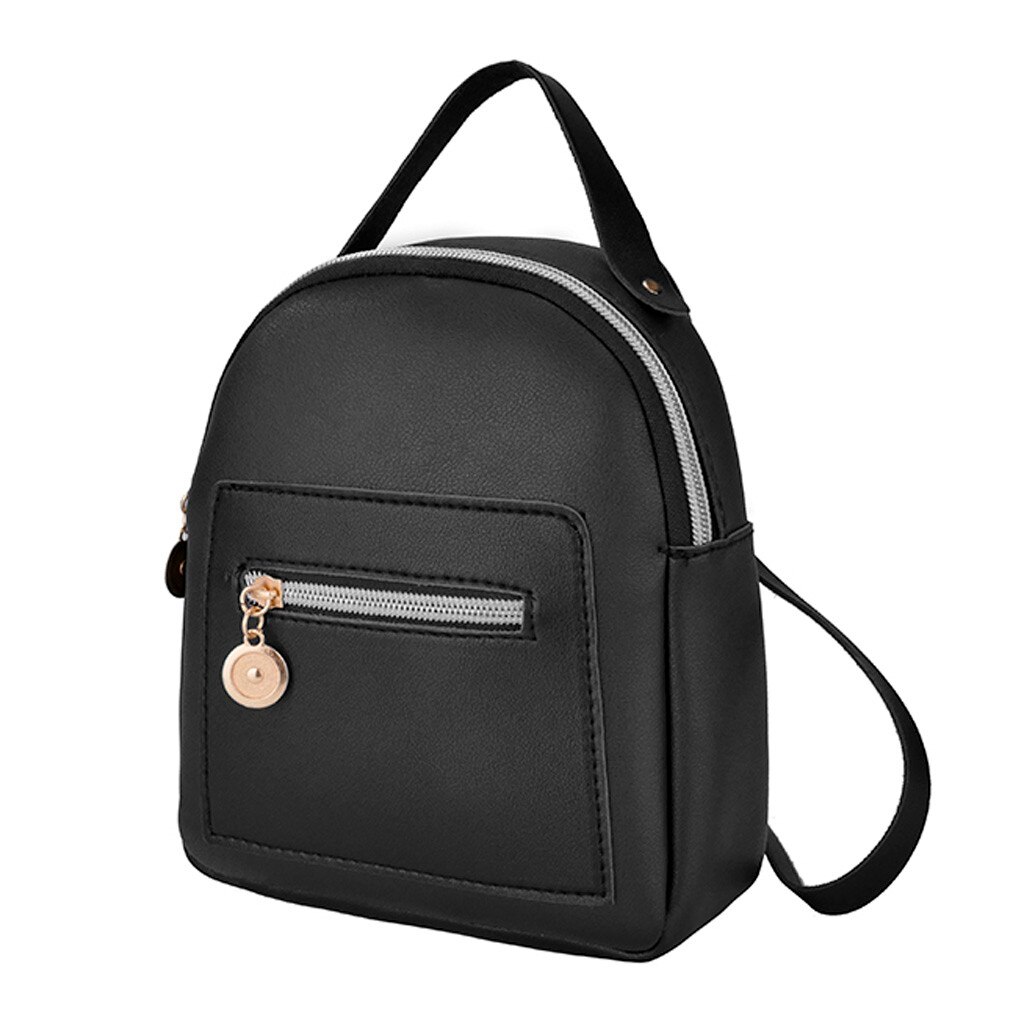 Small Solid Color Zipper Shoulders Backpack For Women Mochila Letter Purse Mobile Phone Bag Bolso Mujer sac a main femme#50: Black