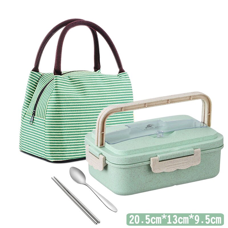 MICCK Draagbare Bento Box Voor Kinderen Lekvrij Voedsel Container Lunchbox Voor Picknick Tarwe Stro Voedsel Container Keuken Accessoires: B Green and bag