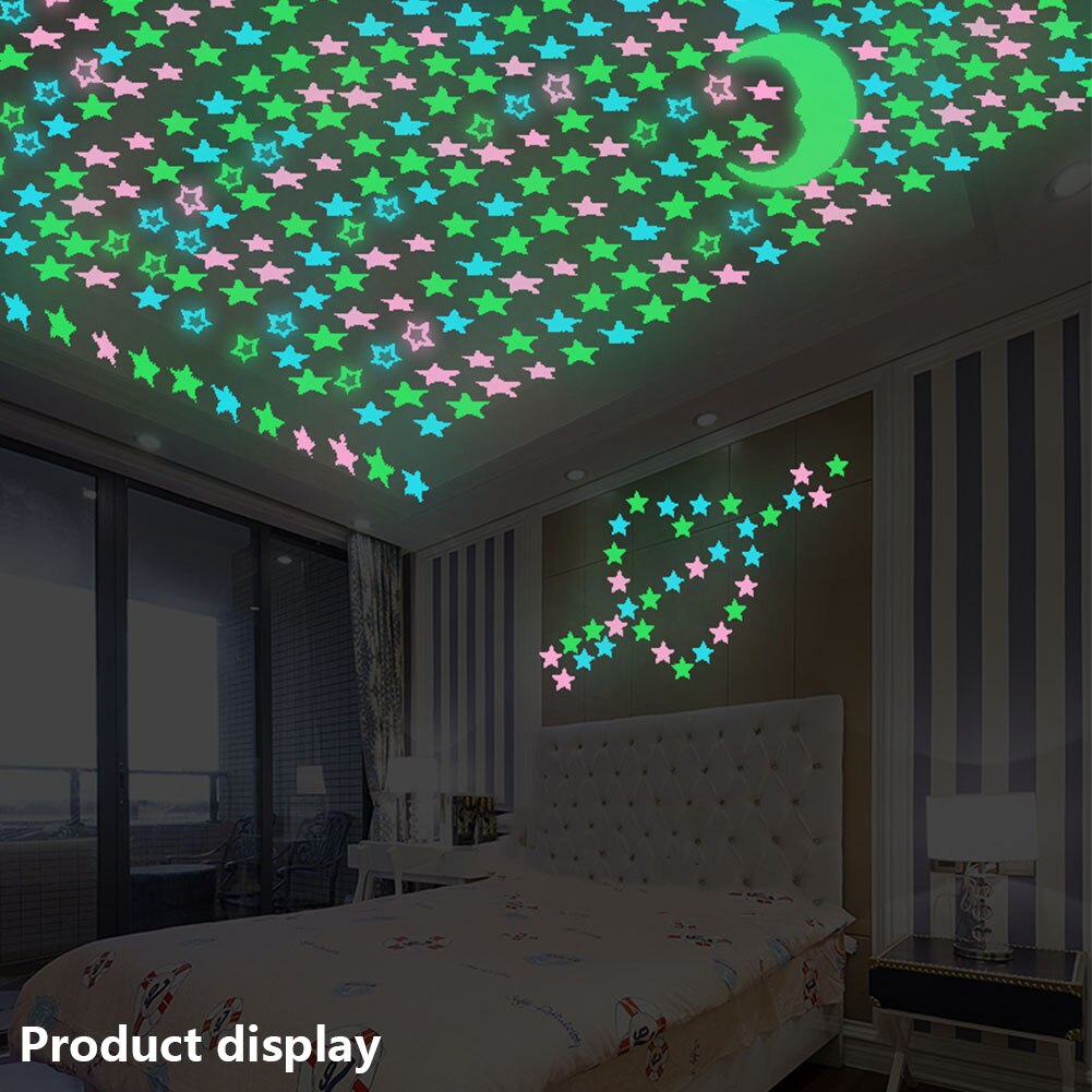 100Pcs Romantische Sterren Lichtgevende Mooie Woondecoratie Kleurrijke Star Patch Muursticker Fluorescerende Sterren Lichtgevende Slaapkamer