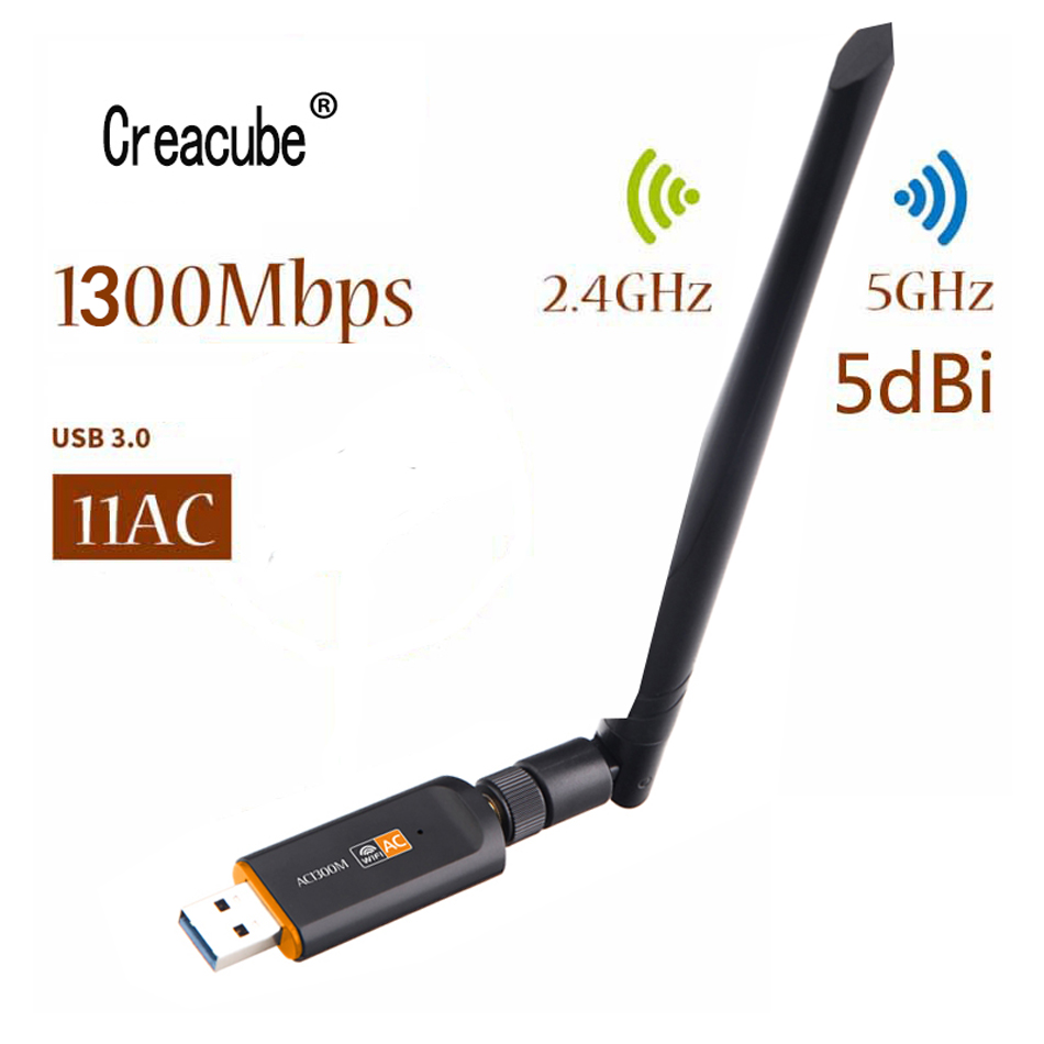 Creacube USB Wifi Adapter USB 3,0 1300M Dual Band 5G 2,4G 802,11 AC RTL8812 Wifi Antenne Dongle Netzwerk karte Für Laptop PC