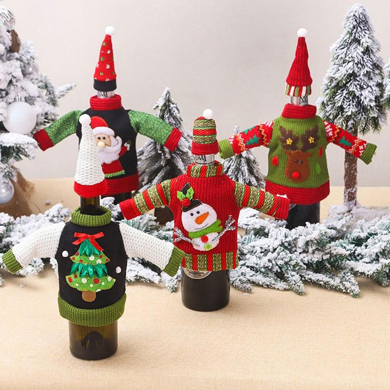Pull moche noël bouteille de vin couverture 3 Style nouvelle décoration bouteille Festival sur bouteille couverture noël année le Suppli B3F1