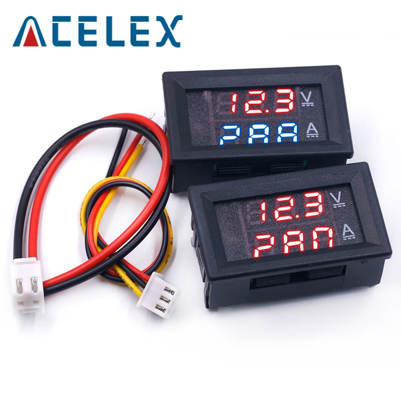 Dc 0-100v 10a digital voltmeter ammeter dobbelt display spenningsdetektor strømmåler panel amp volt gauge 0.28 "rød blå led