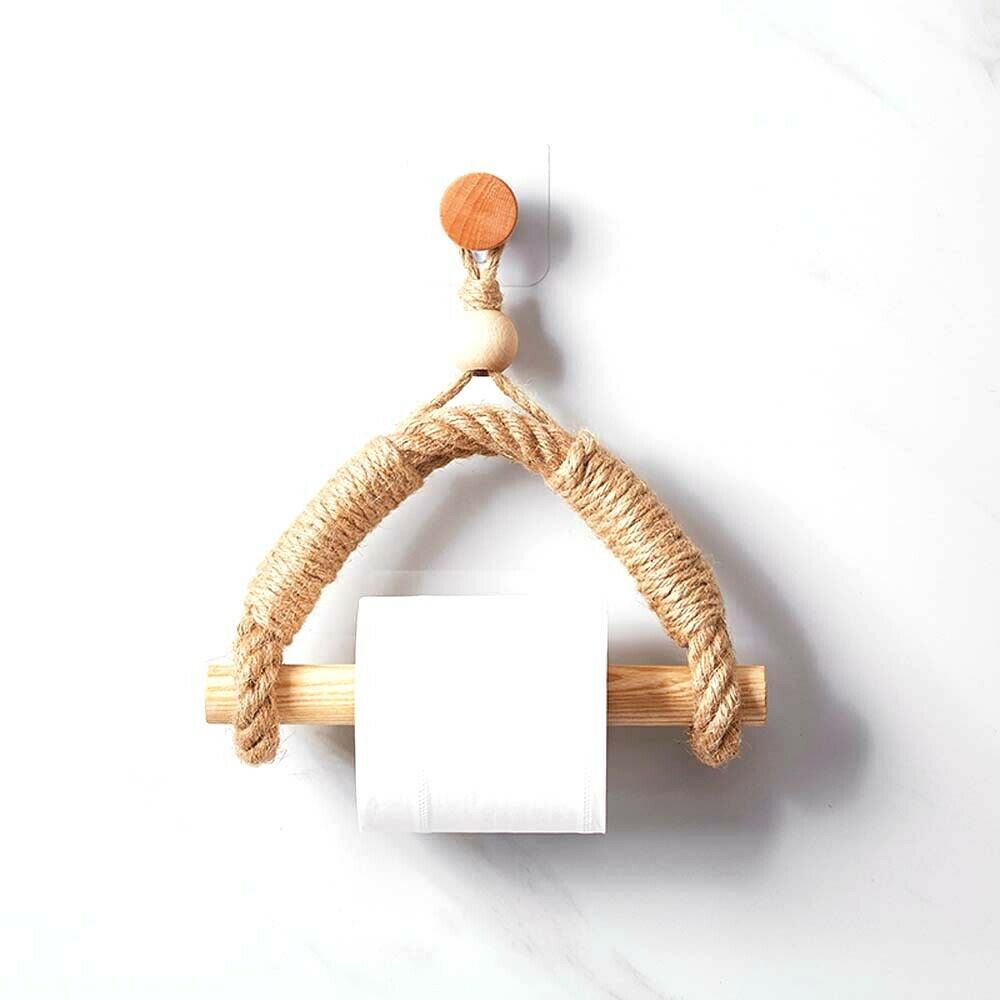 Rétro Chanvre Corde tissé à La Main Serviette Lanière Porte-Papier Hygiénique Cuisine Salle De Bain Mural porte-serviettes en papier porte-rouleau de papier: C 1SET