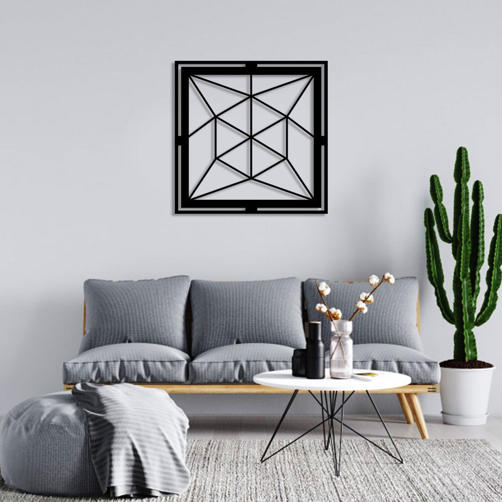 Geometric Triangle Piece Detailed Square Form Wall Home Accessories Wooden Table 50x50cm