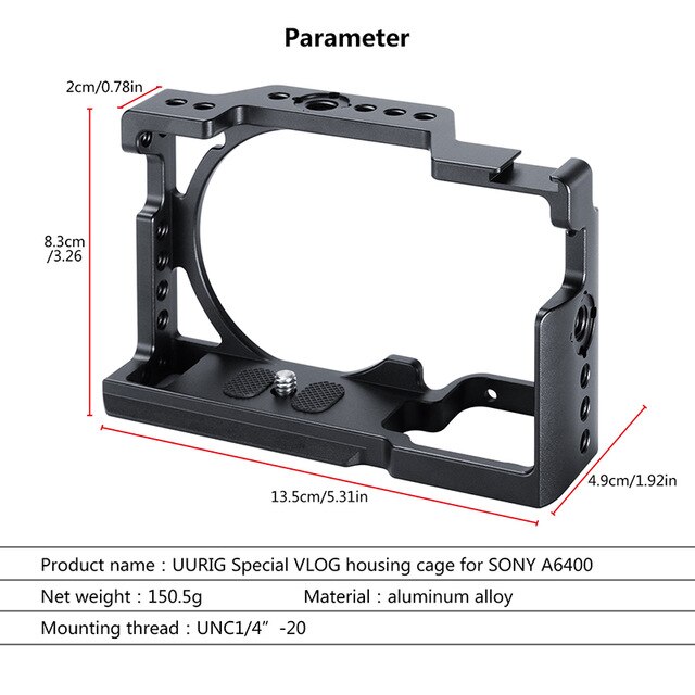 UURig Camera Cage for Sony A6400 Vlog Housing Cage Handle Video Rig With Wooden Handgrip/ Arri Metal Top Handle VS SmallRig Cage: only cage