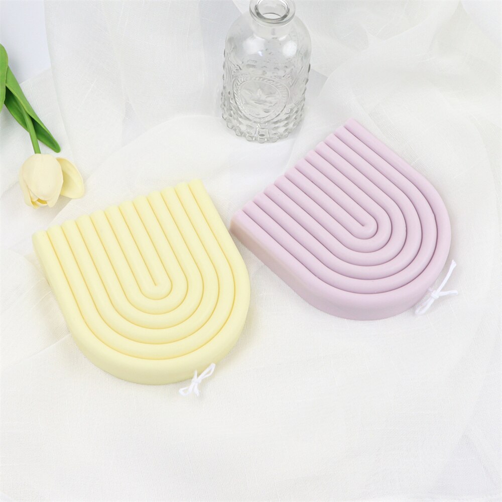 Geometric Rainbow Candle Mold Striped U-Shaped Silicone Mold Simple Lines Plaster Epoxy Mould Abstract Architectural Resin Tool