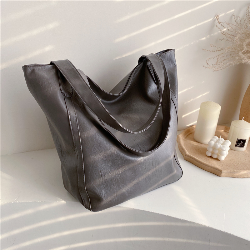 Burminsa Vintage grande capacité sac à bandoulière souple femmes bureau dames grand travail sacs à main de en cuir PU fourre-tout sacs: Popular Gray