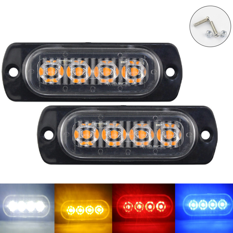 4 led-varsellys for bil, lang, lys grill, hvit, gul, for 12v 24v lastebil, tilhenger, sidelys, nødlys, politi, rotorlykt, signal