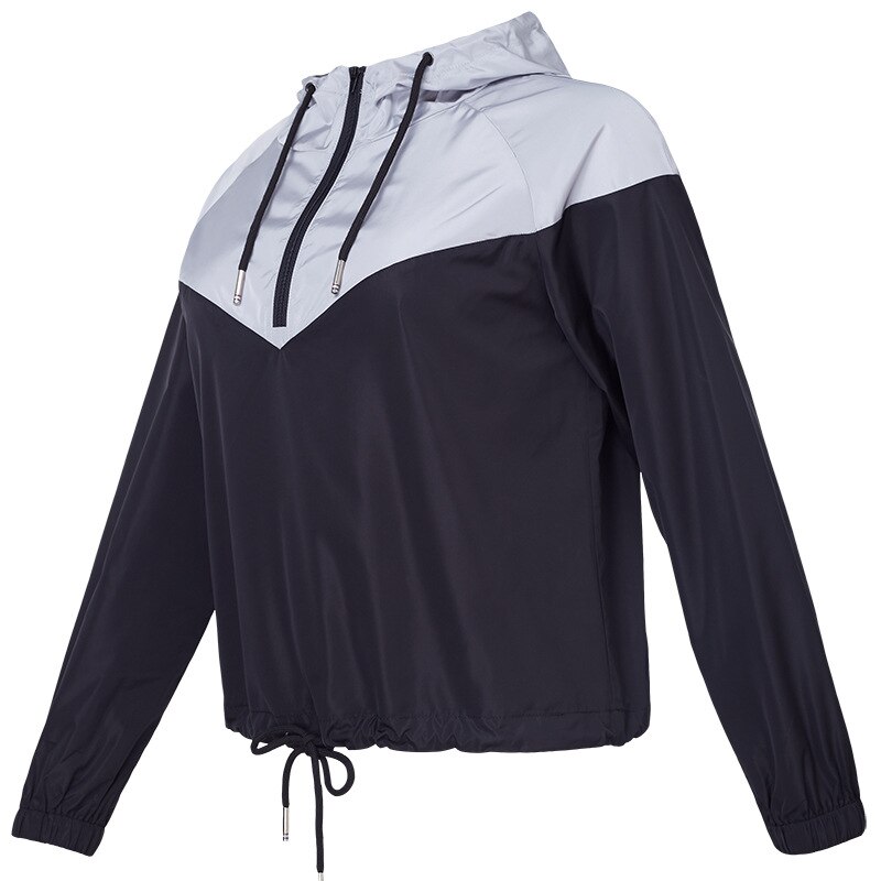 S-Xl Lange Mouwen Skin Running Jacket Vrouw Dunne Sport Dragen Voor Gym Splicing Capuchon, outdoor Sport Rits Jas: Black white / S