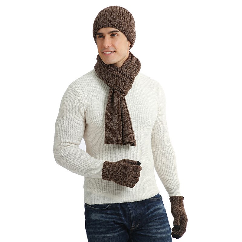 3 stykke sæt vinter vinter mænds strikket uld beanie hat tørklæde handsker sæt mænds daglige fritid ski camping fiskeri varmt sæt