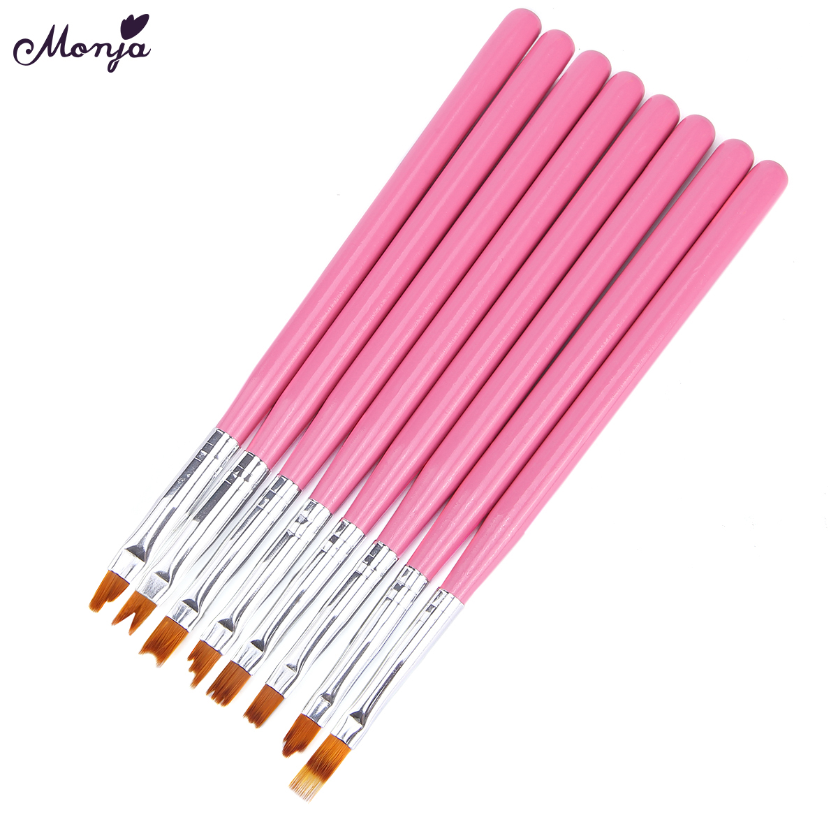 Monja nail art fransk smil halvmåne form tegnebørster diy kronblad blomst gradient maleri pensel sæt manicure værktøj: Lyserød