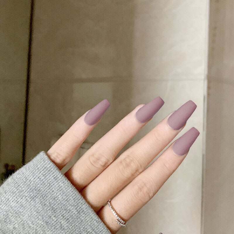 Faux ongles mat couverture complète avec colle, produits finis, vernis à pression, artificiels, Ballet, couleur Pure, pour filles, 24 pièces/boîte: Default Title