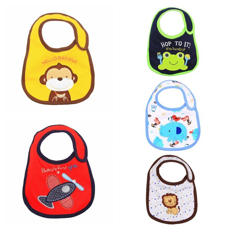5 stks/partij Mooie Leuke Slabbetjes Cartoon Patroon Peuter Baby Waterdicht Speeksel Handdoek 24 Stijlen Koos Katoen Slabbers: L