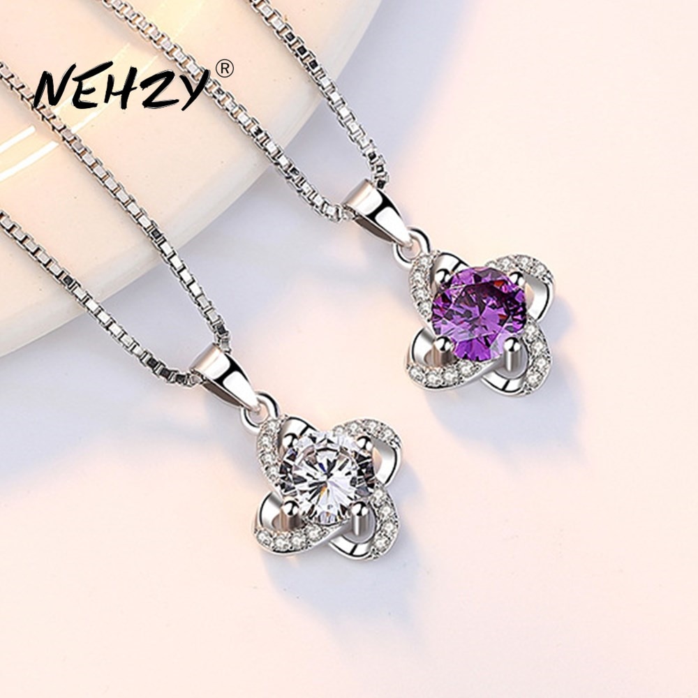 NEHZY 925 sterlina d'argento nuovo delle signore dei monili di modo di alta qualità di cristallo viola di zircon del pendente del fiore collana di lunghezza 45 CENTIMETRI