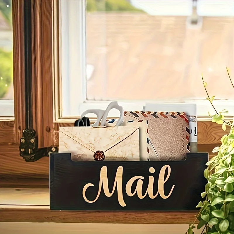 Wooden Storage Box Wall Mount Desktop Organizer Paper Document Tray Mail Envelope Holder Decorative Home Office