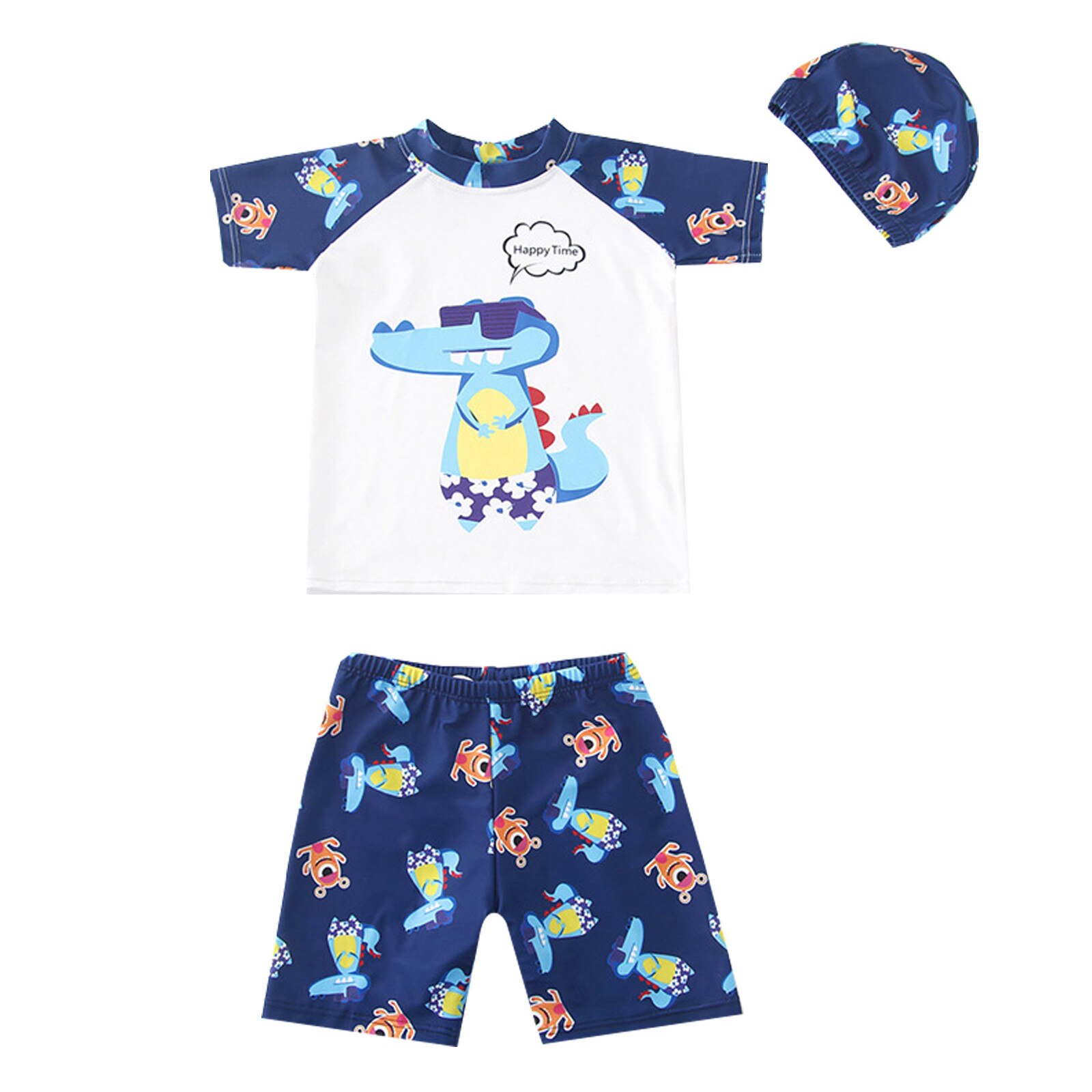 1-13y Leuke Kinderen Badpak 3Pcs Set Hoed Jongens Cartoons Dinosaurus Badpak Badmuts Strand Badpak Badmode: 1-3 Years