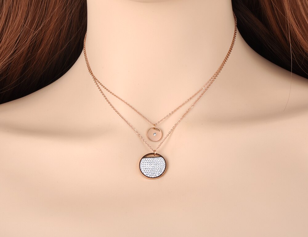 Lokaer Rvs Sieraden 2 Lagen Steentjes Ronde Vorm Ketting Rose Goud Kleur Ketting Jaar N18281