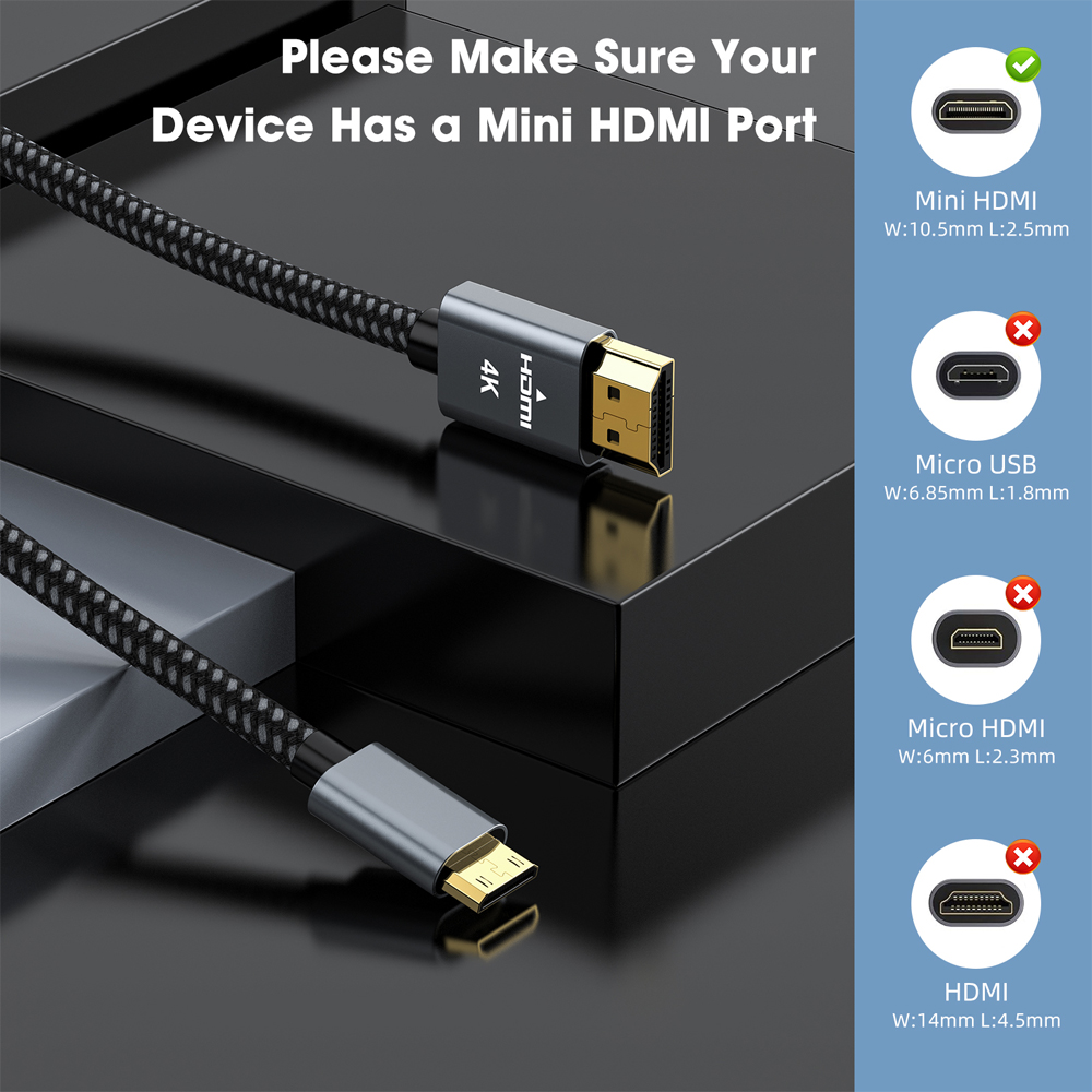 18Gbps Mini HDMI to HDMI Cable 4K 60Hz Mini HDMI 2.0 Cable High-Speed Braided HDMI Adapter Bi-Directional Cord for HDTV Camera