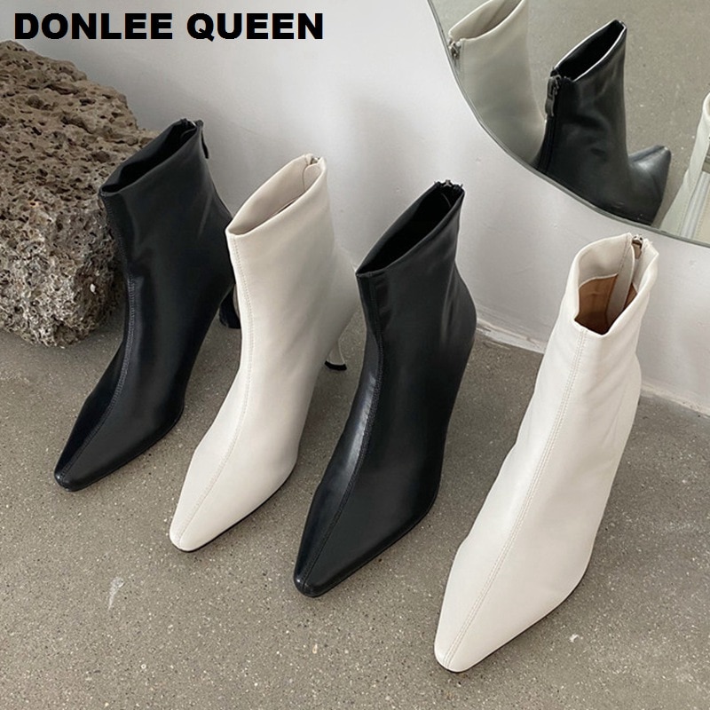 Spiss tå tynne hæler støvler kvinner chelsea vår høst ankelstøvletter støvletter kvinnelig elastisitet damesko