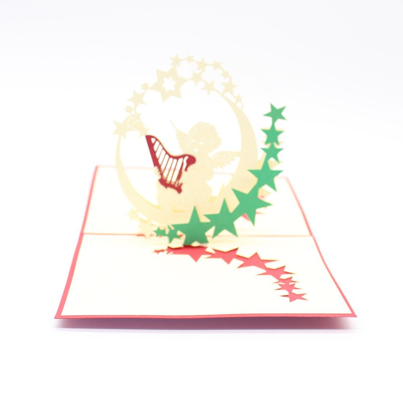10pcs/lot! Happy Birthday! Handmade 3D Paper Birthday Greeting Cards Birthday Angel in the Moon playing music