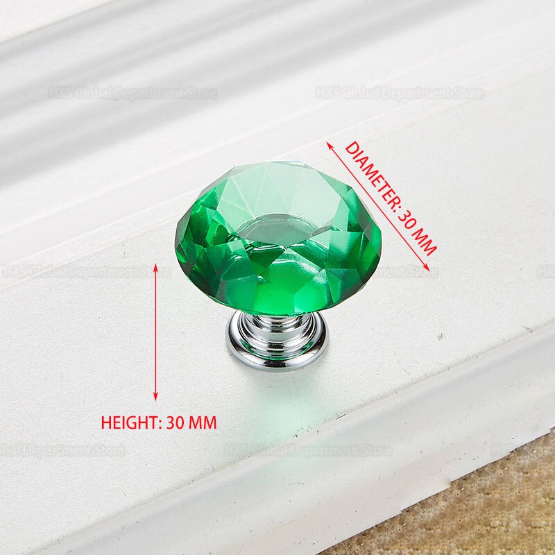 30mm Diamond Shape Crystal Handle Glass Knobs Cupboard Pull Drawer Knobs Kitchen Handle Cabinet Furniture Handle Hardware