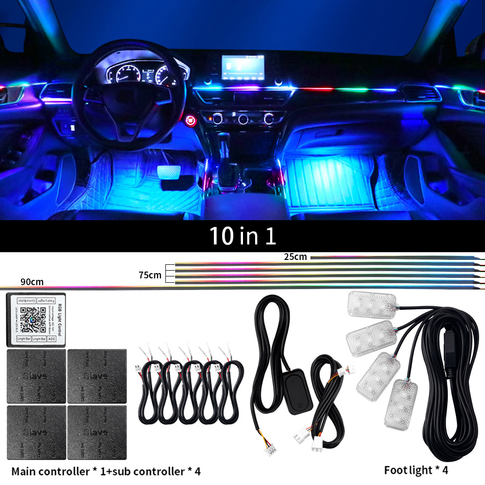 18 in 1 LED Symfonie Omgevingsverlichting Auto-interieur Full Color Streamer RGB 64 Kleuren Neon Acryl Strip Decoratie Sfeerlamp: WHITE