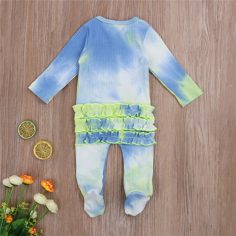 Bébé coton barboteuses à manches longues filles garçons vêtements unisexe cravate teinture volants pyjamas -né bébé chaussures salopette combinaison tenues