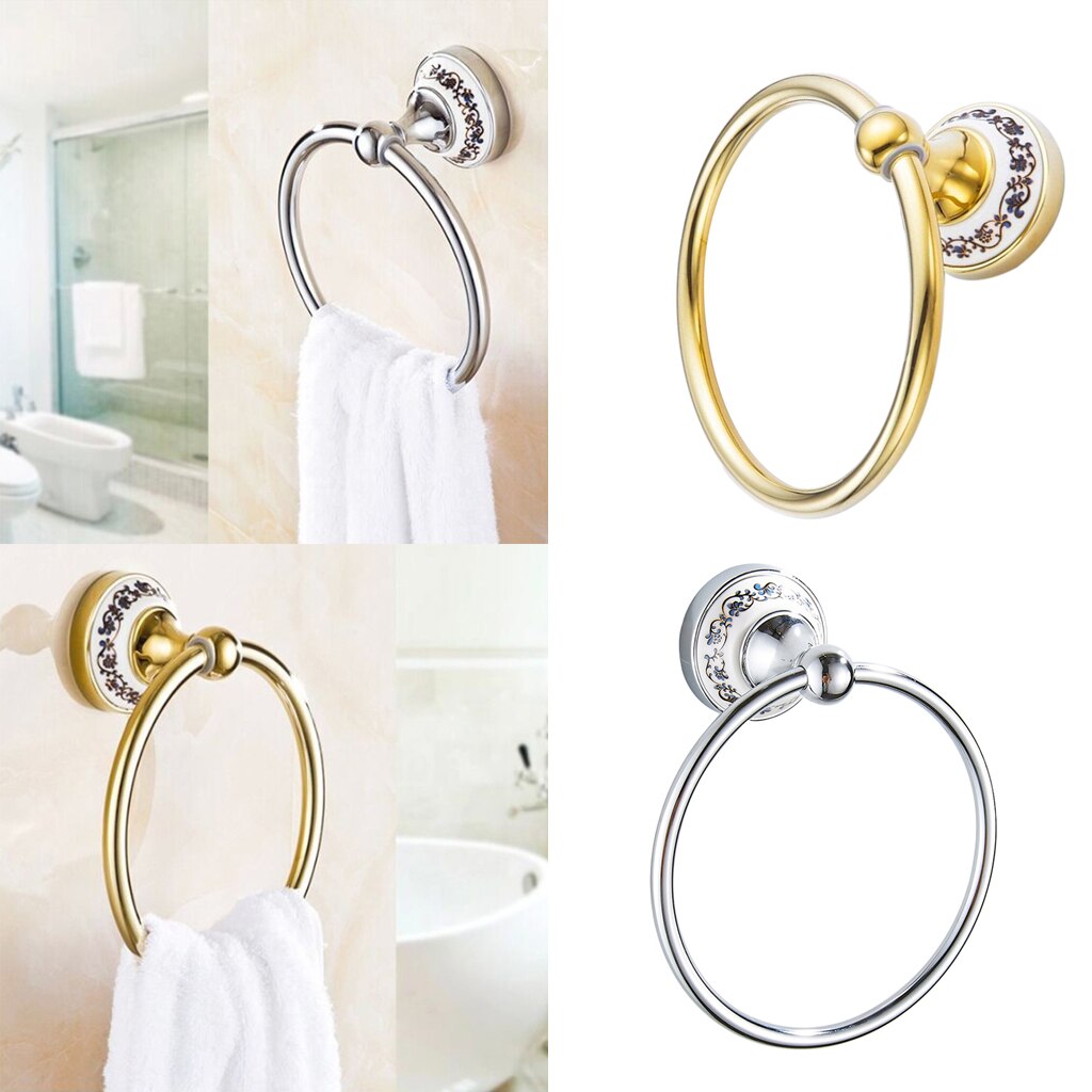 Soporte de toalla de mano para baño, colgador de anillo de toalla colgante, accesorios de baño para Hotel de estilo redondo, montaje en pared de acero inoxidable