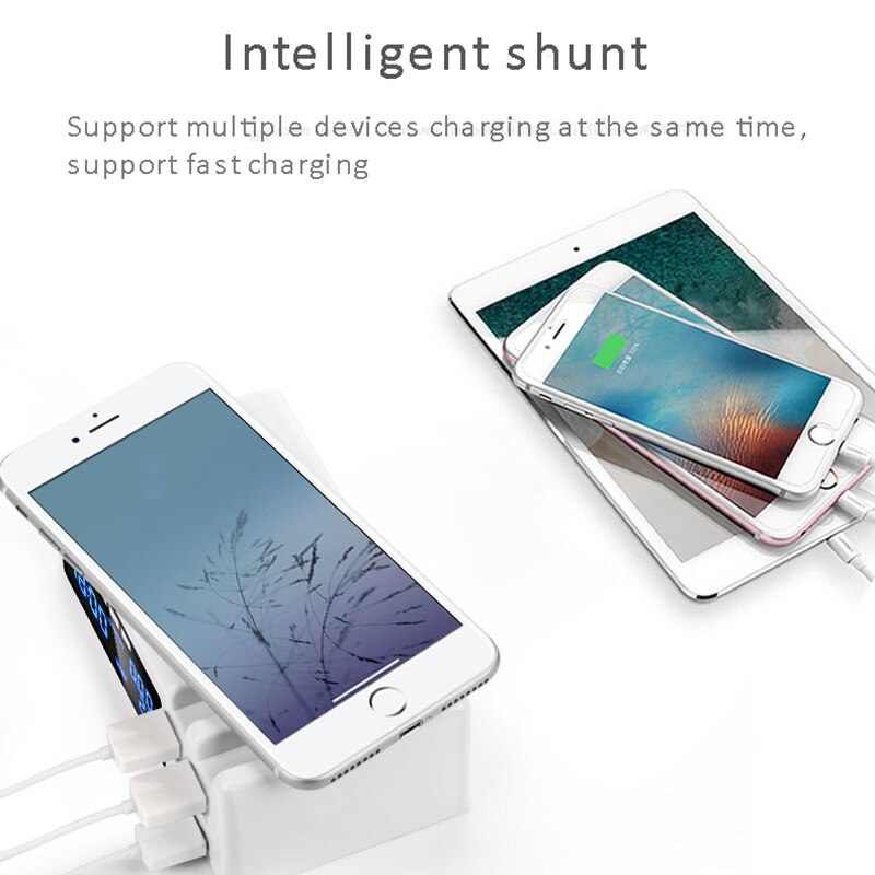 Iphone Xiaomi Huawei'S USB Phone Fast Charging Station Display Time Temperature Multifunction 40W 6 USB Port Charger Station Hub