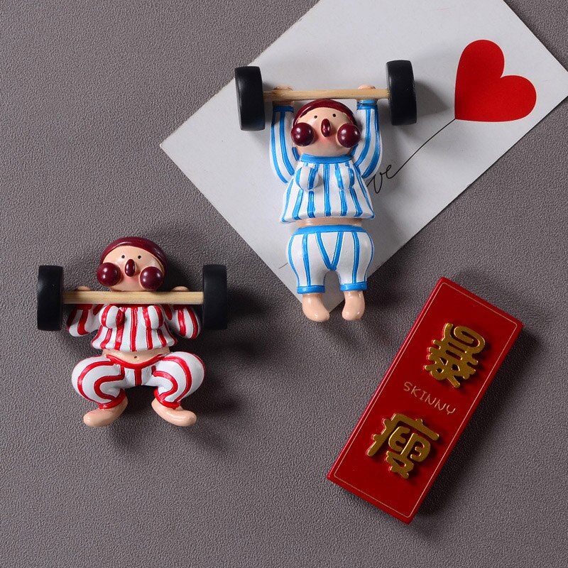Cartoon Koelkast Magneet Leuke Europese Stijl Grappige Gewichtheffen Gewichtsverlies 3D Resin Magneten Decoratie Koelkast