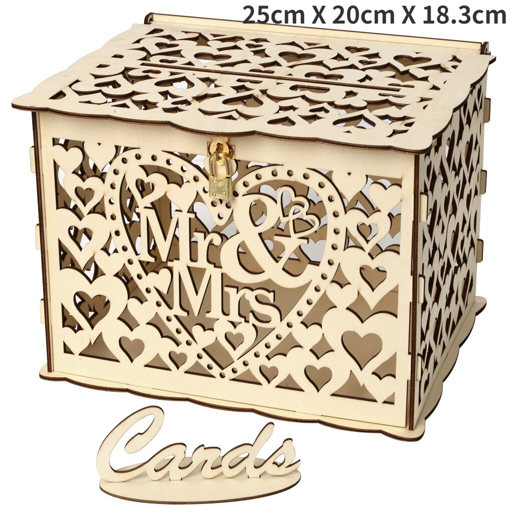 Holz Hochzeit Karte Boxen mit Schloss Mr &amp; Mrs Paar Blume Muster Umschlag Zeichen Karten Holz Box DIY Rustikalen hochzeit Liefert: JM01320-S