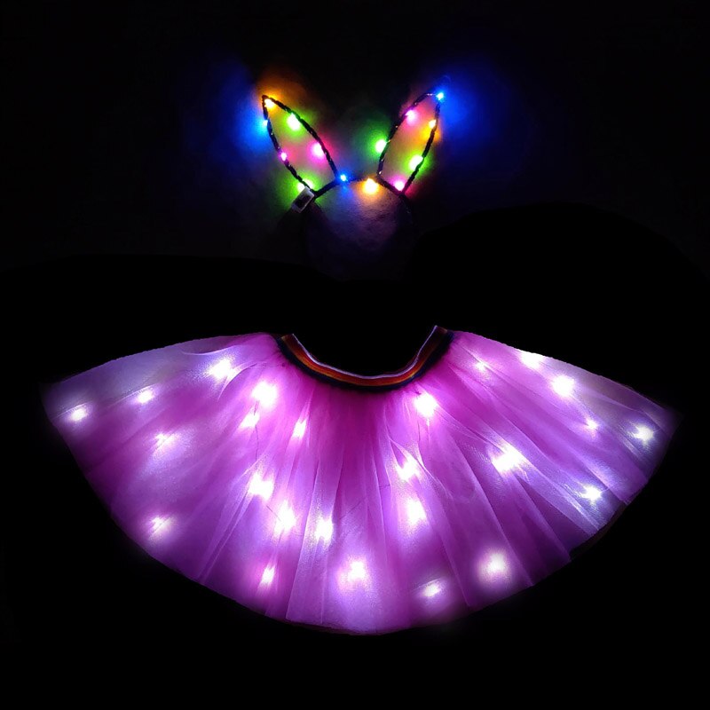 Colorful Led Luminous Costume Clothes Dancing LED Growing Lighting Robot Suits Clothing birthday skirt Set Event Party: Rose Red / 100-120CM