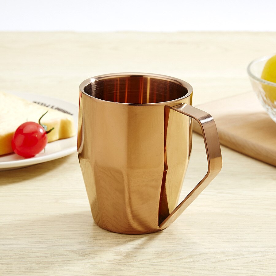 Taza aislante de acero inoxidable, tazas de café de 340ml de doble pared, vaso térmico para cerveza para Taza de Viaje, taza de Camping con mango: 340ML Rose Gold