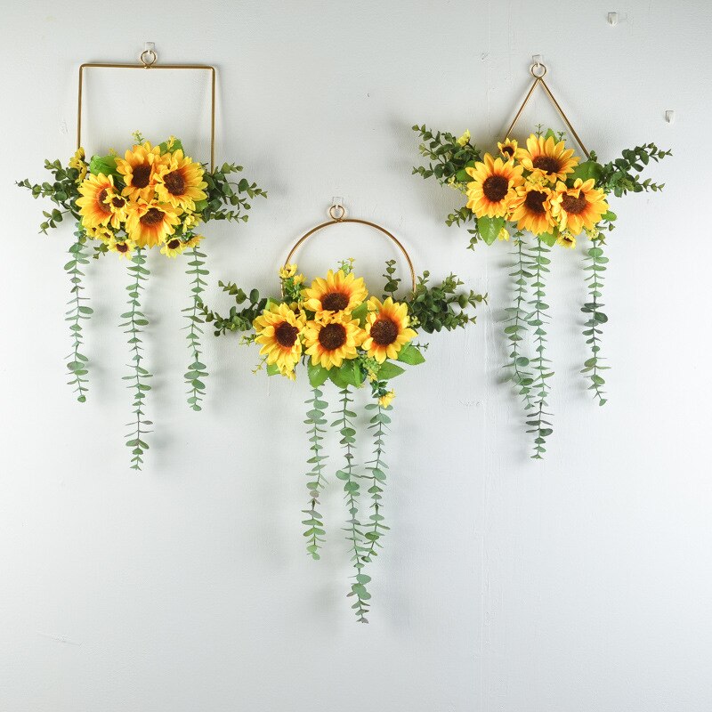 Cadre en métal géométrique de décoration de porte de couronne de cerceau à fleurs avec la fleur artificielle tenture murale de fête de mariage Décor mural