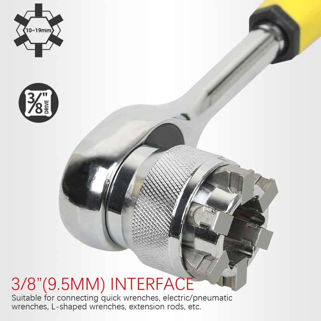 3/8" Universal Sleeve Magic Head 10-19 mm Adjustable Hex universal Socket Torque Ratchet Socket Adapter Wrench DIY Torque Wrench