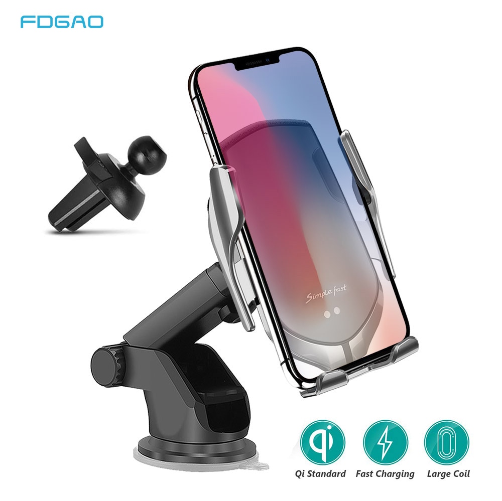 Cargador de coche inalámbrico Qi automático de 10W, soporte de teléfono con Sensor infrarrojo de carga rápida para iPhone 11 XS XR X 8 Samsung S10 S9 S8