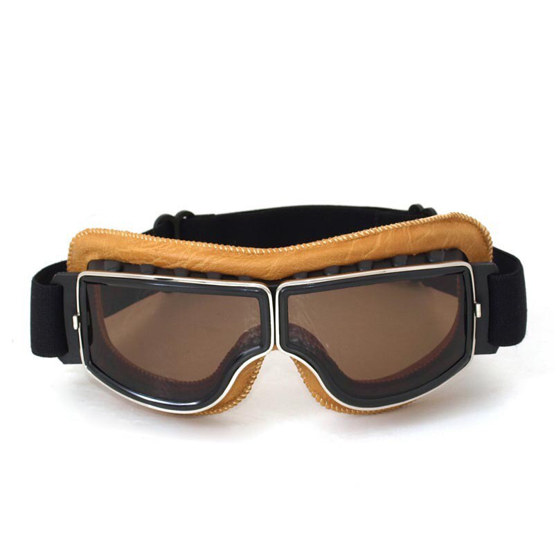 Retro Motorcycle Goggles Glasses Aviator Cruiser Vintage Leather Glasses Cafe Racer Half Helmet Goggles: 2