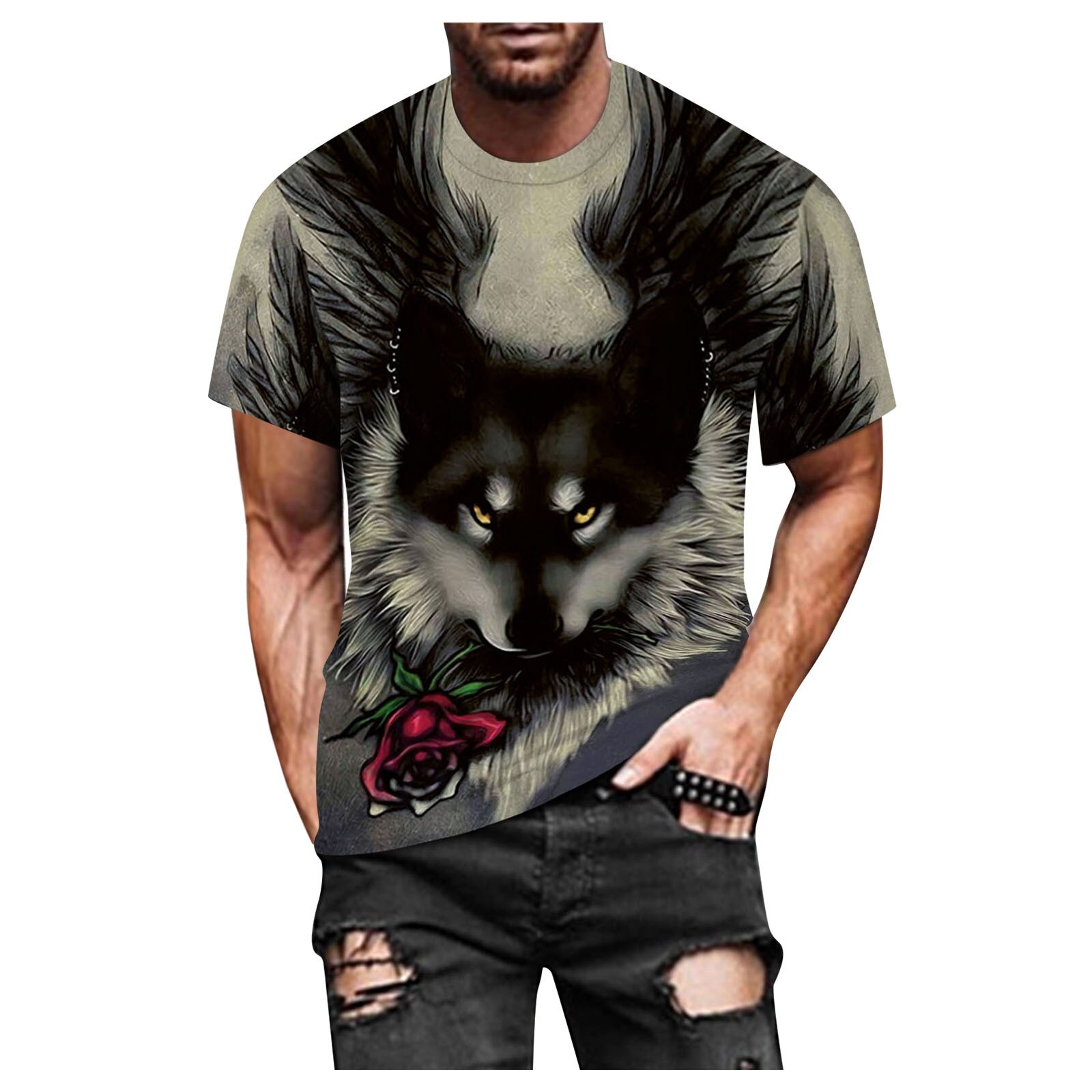 Casual wolf Unisex Men Short Sleeve T-Shirt Cotton Summer Slim 3D Printed Short Sleeve T Shirt Top Blouse bodybuilding футболка