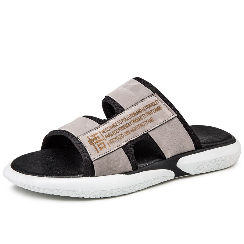 Pantoufles de gladiateur kaki pour hommes, sandales de plage, de stylistes, Super Cool, chaussures Mule, collection sans lacet: Gris / 43